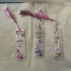 Handmade Floral Bookmark Set with Tassels, set of 3